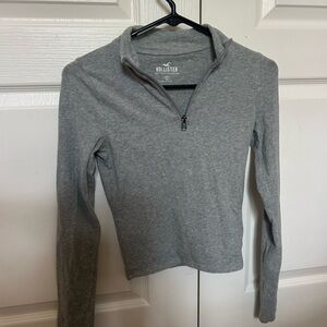 Hollister Gray Zip-Up Long Sleeve Top